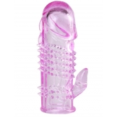 Розовая  гелевая насадка с клиторальным отростком - 13,5 см. - Toyfa Basic - в Ярославле купить с доставкой