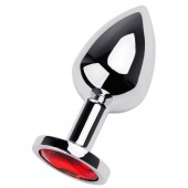 Серебристая коническая анальная пробка с красным кристаллом - 8 см. - ToyFa - купить с доставкой в Ярославле