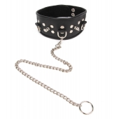 Черный ошейник с шипами и металлическим поводком-цепочкой - Notabu - купить с доставкой в Ярославле