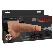 Телесный полый страпон с имитацией эякуляции 7.5  Hollow Squirting Strap-On with Balls Flesh - 21,6 см. - Pipedream - купить с доставкой в Ярославле
