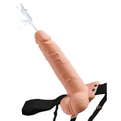 Телесный полый страпон с имитацией эякуляции 7.5  Hollow Squirting Strap-On with Balls Flesh - 21,6 см. - Pipedream - купить с доставкой в Ярославле
