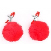 Зажимы для сосков с красным пушком - Notabu - купить с доставкой в Ярославле