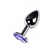 Серебристая конусовидная анальная пробка с фиолетовым кристаллом - 7 см. - ToyFa - купить с доставкой в Ярославле