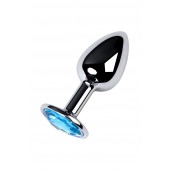 Серебристая конусовидная анальная пробка с голубым кристаллом - 7 см. - ToyFa - купить с доставкой в Ярославле