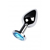 Серебристая конусовидная анальная пробка с голубым кристаллом - 8 см. - ToyFa - купить с доставкой в Ярославле