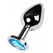 Серебристая конусовидная анальная пробка с голубым кристаллом - 8 см. - ToyFa - купить с доставкой в Ярославле