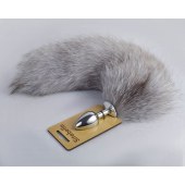 Серебристая анальная пробка с натуральным хвостиком - Sitabella - купить с доставкой в Ярославле