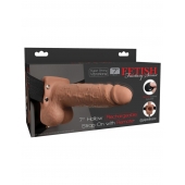 Кофейный перезаряжаемый вибрострапон 7  Hollow Rechargeable Strap-on with Balls - 20,3 см. - Pipedream - купить с доставкой в Ярославле