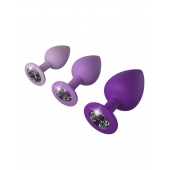 Набор из 3 фиолетовых анальных пробок со стразами Little Gems Trainer Set - Pipedream - купить с доставкой в Ярославле