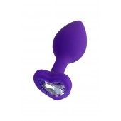 Фиолетовая анальная втулка Diamond Heart с прозрачным кристаллом - 7 см. - ToyFa - купить с доставкой в Ярославле