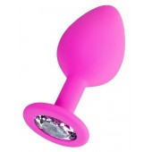 Розовая анальная втулка Brilliant с прозрачным кристаллом - 8 см. - ToyFa - купить с доставкой в Ярославле