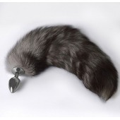 Серебристая коническая анальная пробка с пушистым хвостиком - Sitabella - купить с доставкой в Ярославле