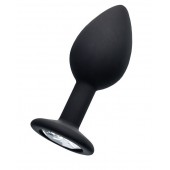 Черная анальная втулка с прозрачным стразом - 7,2 см. - POPO Pleasure - купить с доставкой в Ярославле