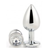 Серебристая анальная втулка с прозрачным кристаллом - 7,1 см. - Dream Toys - купить с доставкой в Ярославле