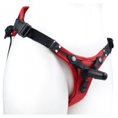 Красно-черный женский пояс с 2 способами крепления насадок и вагинальной пробкой - LOVETOY (А-Полимер) - купить с доставкой в Ярославле