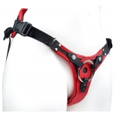 Красно-черный женский пояс с 2 способами крепления насадок и вагинальной пробкой - LOVETOY (А-Полимер) - купить с доставкой в Ярославле