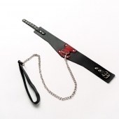 Черный широкий ошейник с красным декором и поводком - Crazy Handmade - купить с доставкой в Ярославле