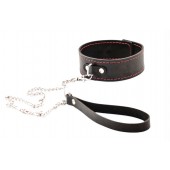 Черный широкий ошейник с красной строчкой и поводком - Crazy Handmade - купить с доставкой в Ярославле