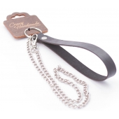 Серебристый металлический поводок с кожаной черной ручкой - 80 см. - Crazy Handmade - купить с доставкой в Ярославле