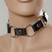 Кожаный черный ошейник с кольцами - Sitabella - купить с доставкой в Ярославле