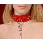 Красный кожаный ошейник с карабином и поводком - Sitabella - купить с доставкой в Ярославле