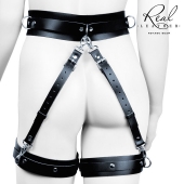 Черный кожаный пояс с гартерами - L-XL - Notabu - купить с доставкой в Ярославле