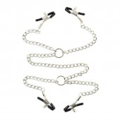 Серебристые зажимы для сосков и половых губ на тонкой цепочке - Notabu - купить с доставкой в Ярославле