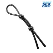 Черное силиконовое лассо с двумя шариками для утяжки - Sex Expert - в Ярославле купить с доставкой