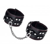 Черные кожаные оковы с двумя ремнями и контрастной строчкой - Pecado - купить с доставкой в Ярославле