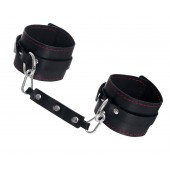 Черные кожаные однослойные оковы с контрастной строчкой - Pecado - купить с доставкой в Ярославле