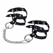Черные однослойные кожаные оковы из двух ремешков - Pecado - купить с доставкой в Ярославле