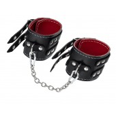 Черные кожаные оковы с двумя ремнями и красной подкладкой - Pecado - купить с доставкой в Ярославле