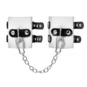 Бело-черные наручники с двумя ремешками и люверсами - Pecado - купить с доставкой в Ярославле