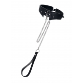 Черный кожаный ошейник-воротник с поводком - Pecado - купить с доставкой в Ярославле