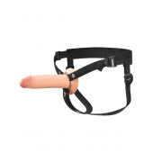 Телесный полый страпон на черных ремнях Hollow Silicone Strap-on - 17,8 см. - Pipedream - купить с доставкой в Ярославле