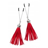 Зажимы на соски «Вилки» с красными кисточками из замши - Pecado - купить с доставкой в Ярославле