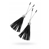 Зажимы на соски «Вилки» с черными кисточками из замши - Pecado - купить с доставкой в Ярославле