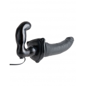 Черный страпон с вагинальной пробкой Deluxe Vibrating Penetrix Strap-On - 19 см. - Pipedream - купить с доставкой в Ярославле