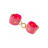 Розовые двуслойные кожаные наручники-браслеты - Pecado - купить с доставкой в Ярославле