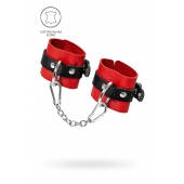 Красно-черные мягкие наручники с одним ремешком с люверсами - Pecado - купить с доставкой в Ярославле
