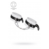 Бело-черные мягкие оковы с одним ремешком и люверсами - Pecado - купить с доставкой в Ярославле