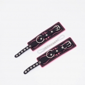 Черно-розовые кожаные наручники с розовой строчкой - Crazy Handmade - купить с доставкой в Ярославле