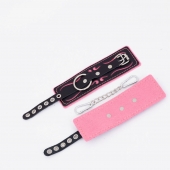 Черно-розовые кожаные наручники с розовой строчкой - Crazy Handmade - купить с доставкой в Ярославле