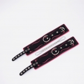 Черно-розовые кожаные оковы с розовой строчкой - Crazy Handmade - купить с доставкой в Ярославле