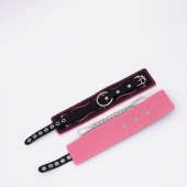 Черно-розовые кожаные оковы с розовой строчкой - Crazy Handmade - купить с доставкой в Ярославле