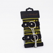 Черно-желтые кожаные наручники с жёлтой строчкой - Crazy Handmade - купить с доставкой в Ярославле