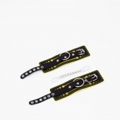 Черно-желтые кожаные наручники с жёлтой строчкой - Crazy Handmade - купить с доставкой в Ярославле