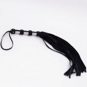 Черный кожаный флоггер со стальной ручкой - 45 см. - Crazy Handmade - купить с доставкой в Ярославле