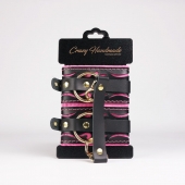 Черные кожаные оковы с розовой строчкой - Crazy Handmade - купить с доставкой в Ярославле