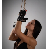 Черные высокие кожаные наручники для подвешивания - Crazy Handmade - купить с доставкой в Ярославле